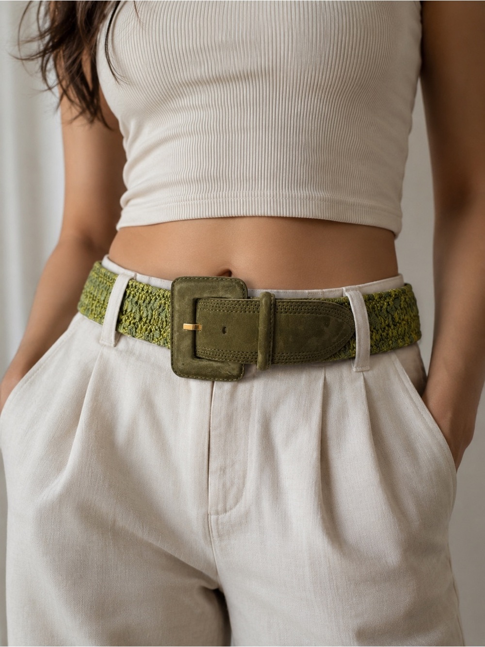 Georges Rech Paris Leather and Stretch Woven Belt